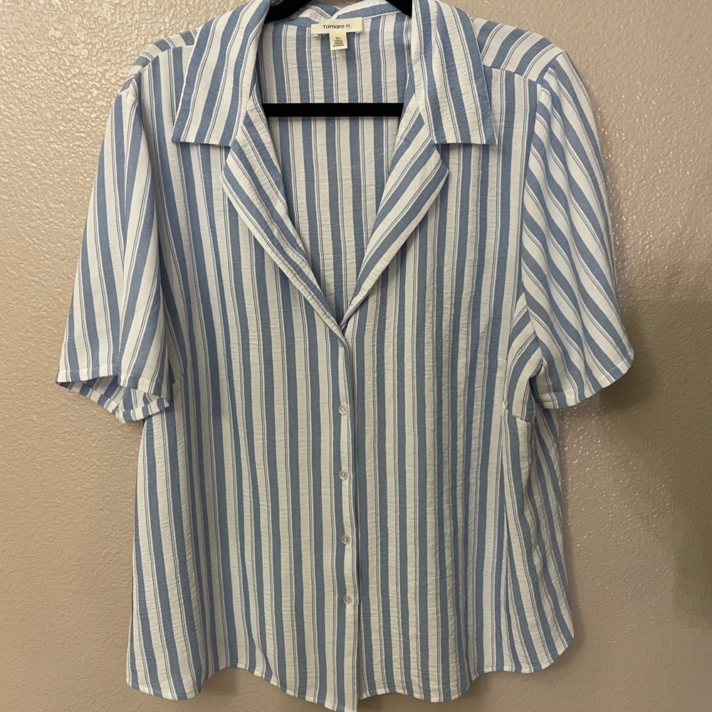 Charter Club Blue and White Striped Button Down Shirt